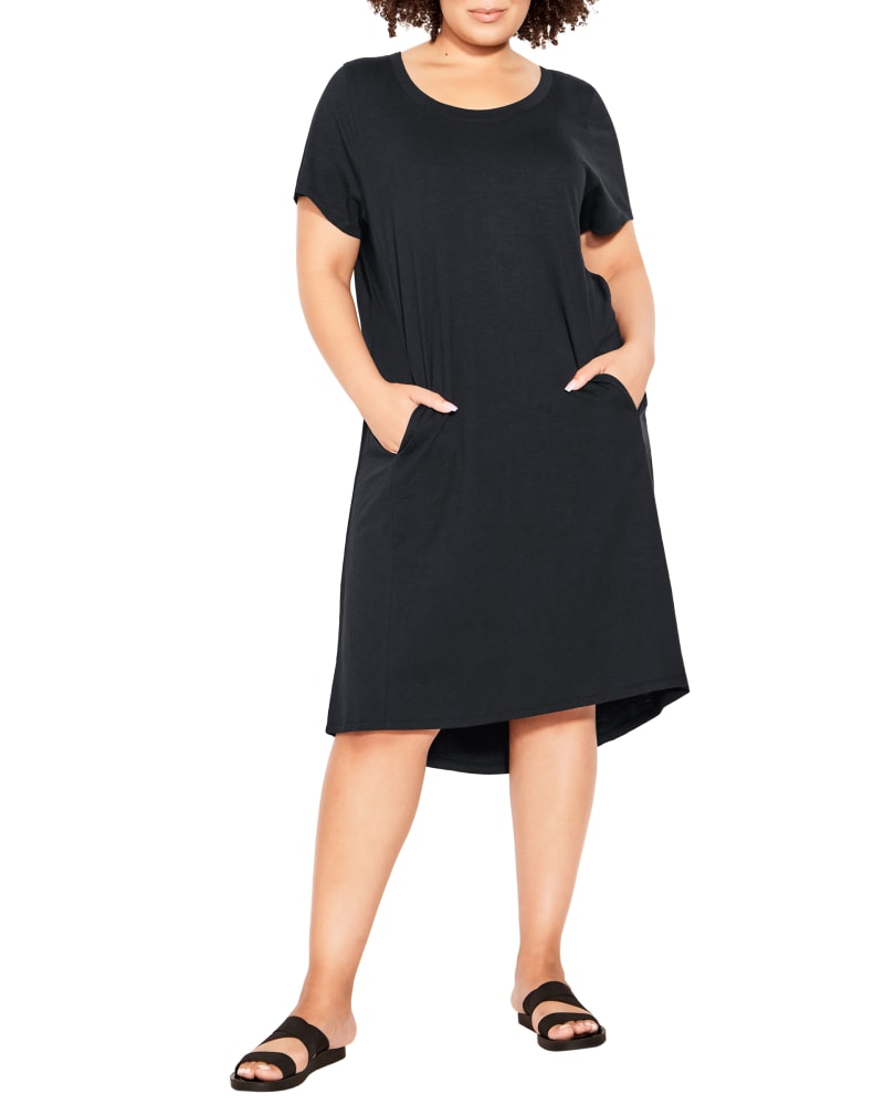 Front of a model wearing a size 14 Alice Hello Sunshine Dress in Black by Zim & Zoe. | dia_product_style_image_id:209845
